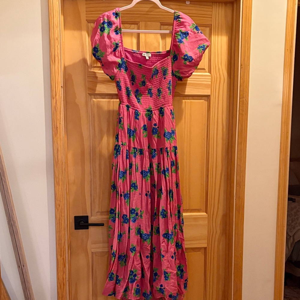 Moon River Pink and Blue Floral Maxi Dress